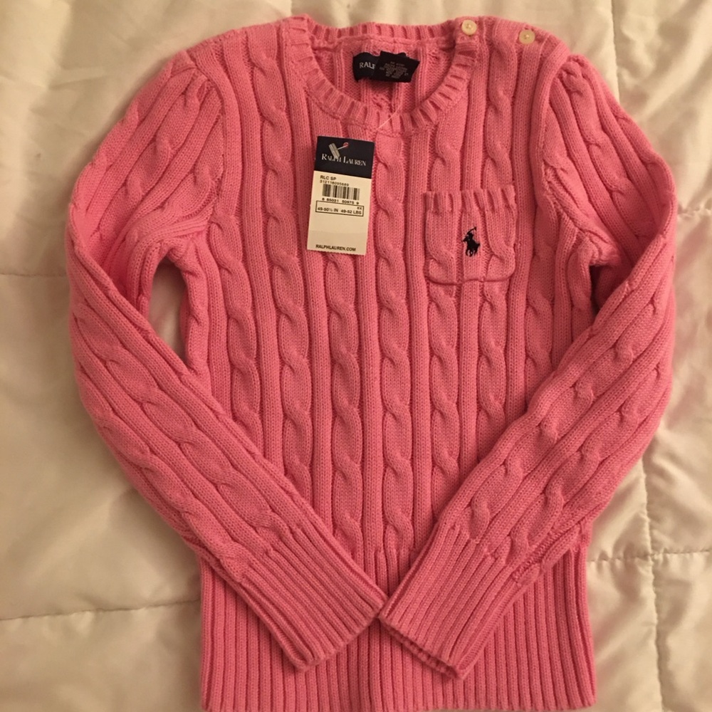 Girls New With Tags Pink Cable Knit Sweater by Ralph Lauren